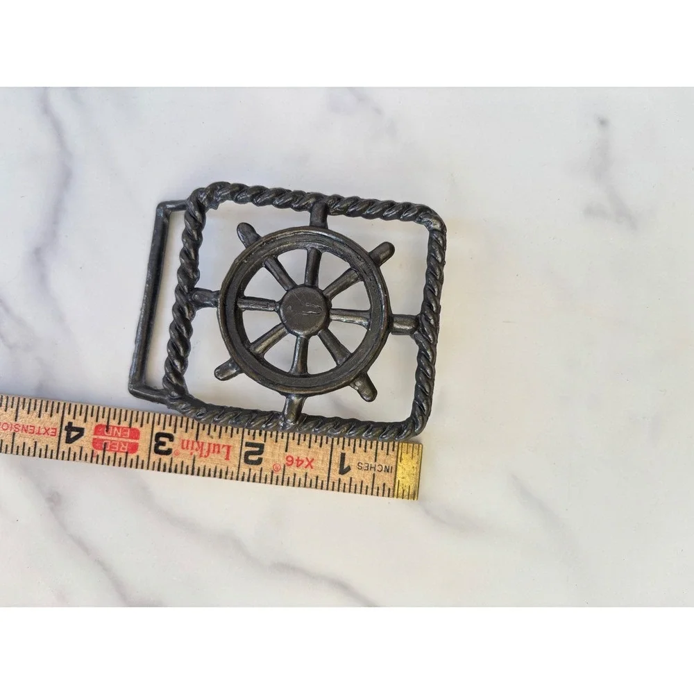 Vintage Nautical Ship Wheel‎ Belt Buckle Rope Border Maritime Helm